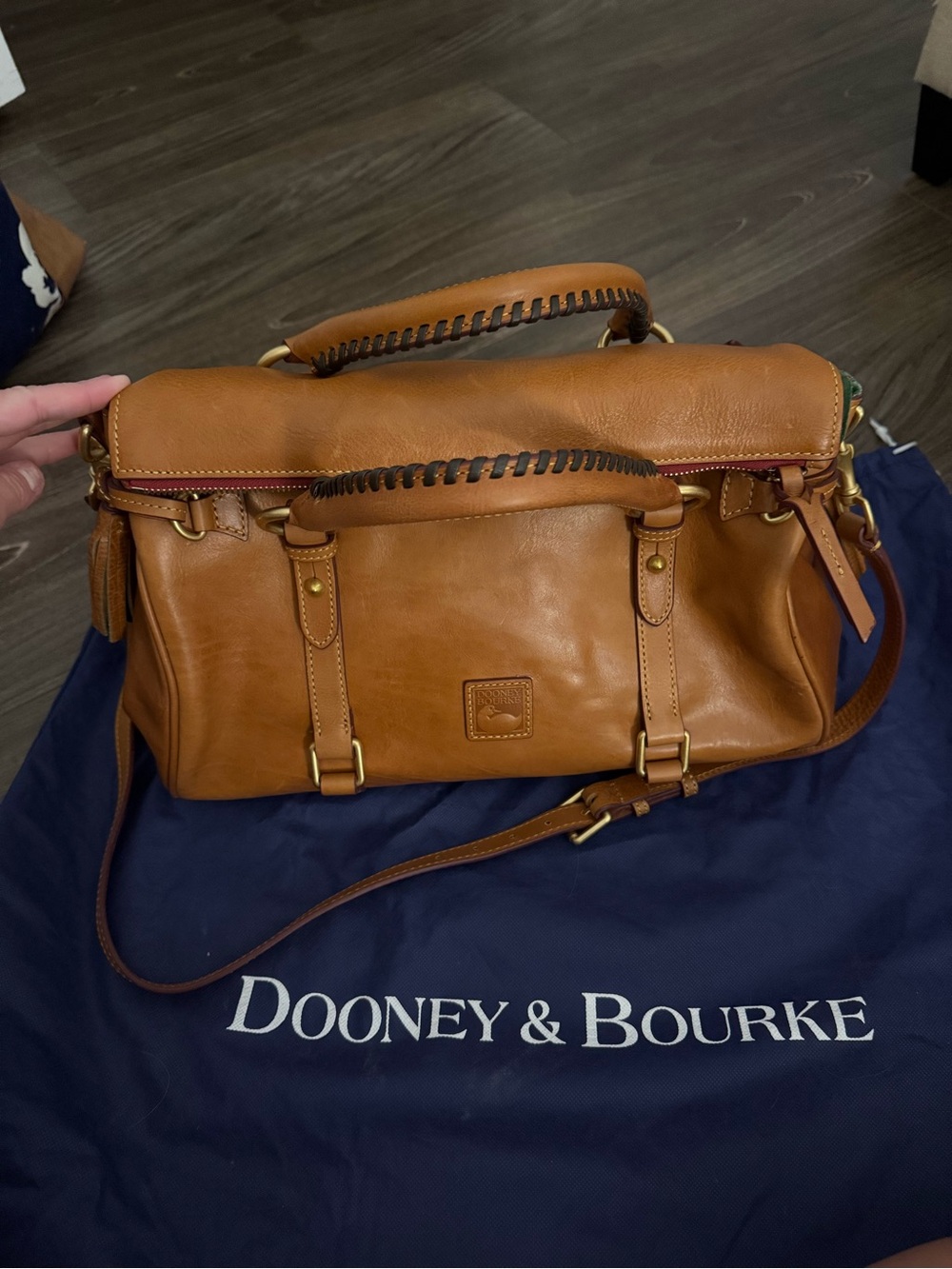 Dooney & Bourke Brown Leather Satchel with Braided Handle and Gold Hardware - Picture 3 of 5